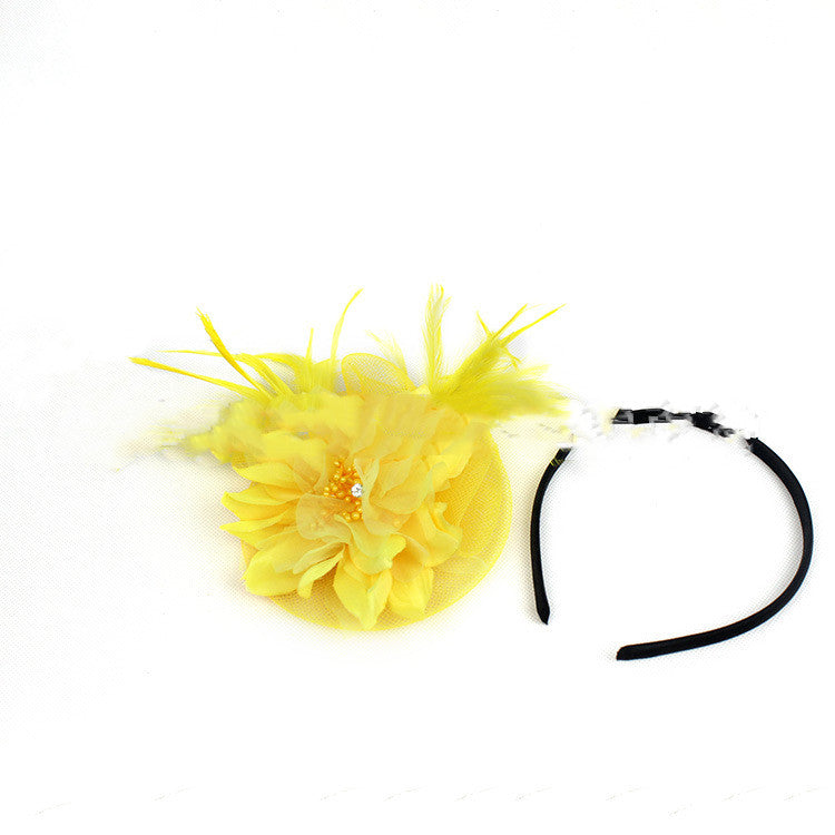 Boutique Flower Billycock Headband Mesh Feather Headwear
