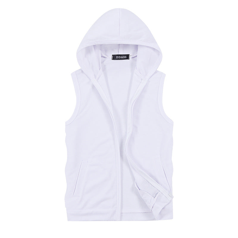 Men's Sleeveless Solid Color Hooded Vest