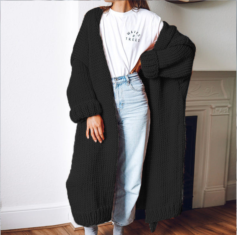 Long Solid Color Plus Size Loose Cardigan Sweater Coat