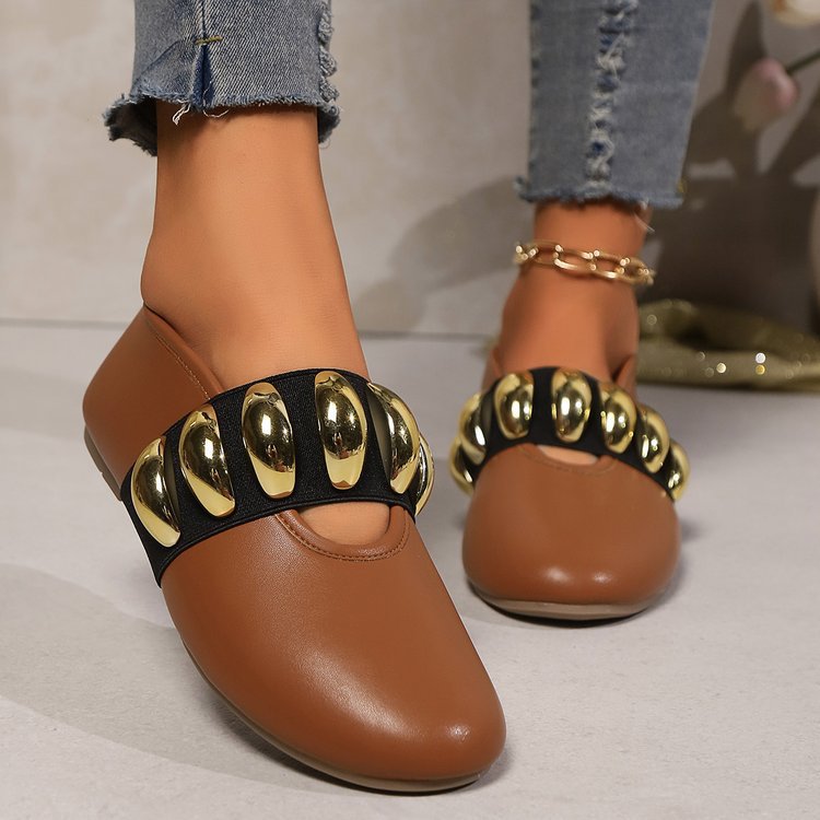 Personlige flade sko med metalspænde design moderigtige slip-on loafers med rund snude til kvinder