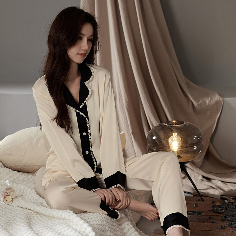 Womens Fashionable Loose Lace-Trimmed Pajama Set