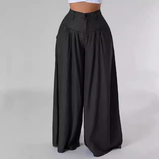 Kvinders modeprægede denim-trompetbukser med vide ben