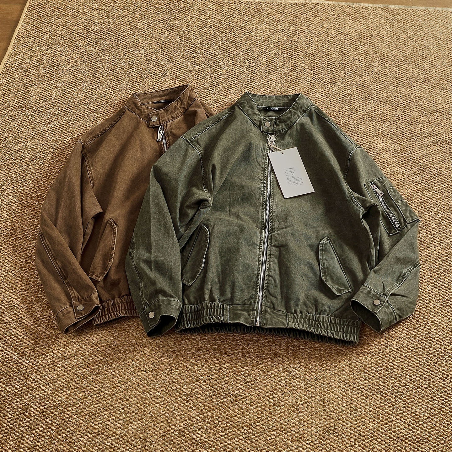 Personalized Stand Collar Snap Collar Washed Classic All-match Retro Bomber Jacket