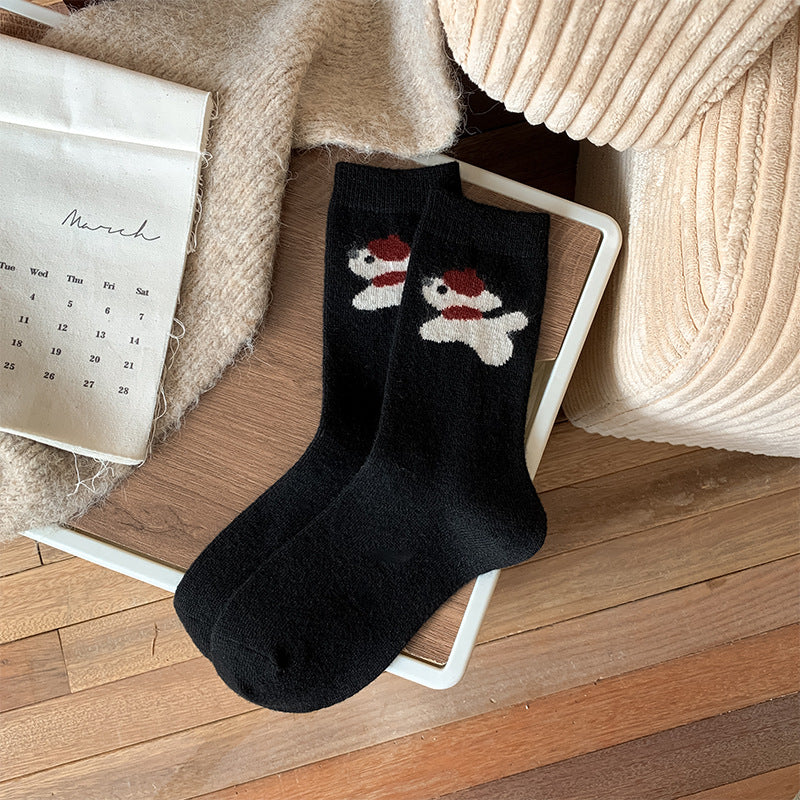 Women's Socks Winter Thickening Wool Socks Cartoon Scarf