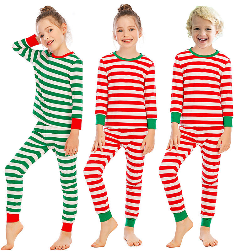 Children's Pajamas Long-sleeved Red And White Striped Home Service Suit