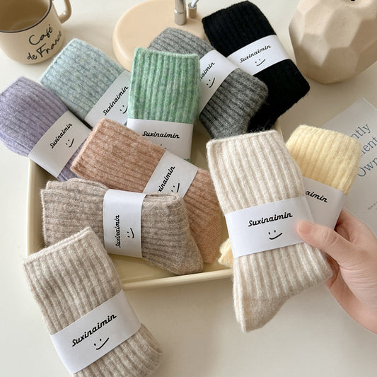 Womens Thickened Fleece-Lined Wool Mid-Calf Socks