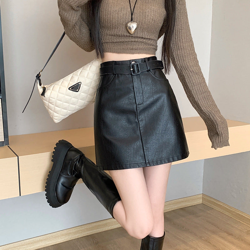 Hot Girl A- Line Leather Skirt