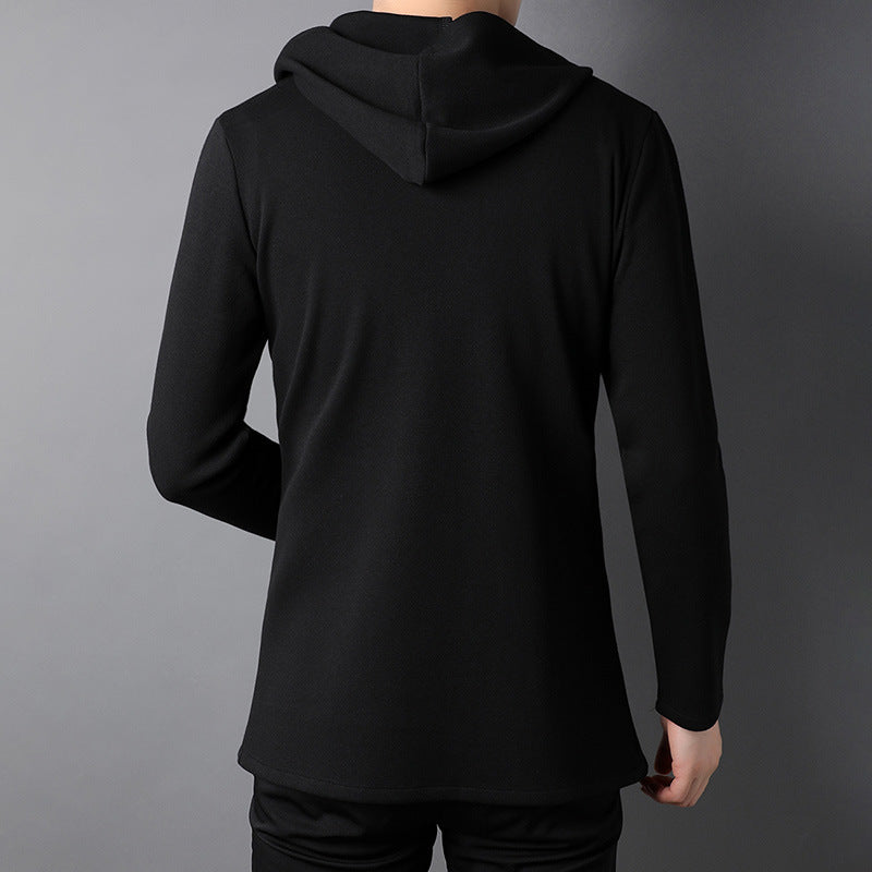 Men's Casual Youth Side Seam Pockets Trendy Handsome Slim Type Hooded Cardigan