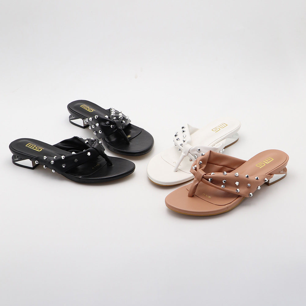 Klipklapper Flade slippers med rhinsten Alsidige Komfortable Enkle