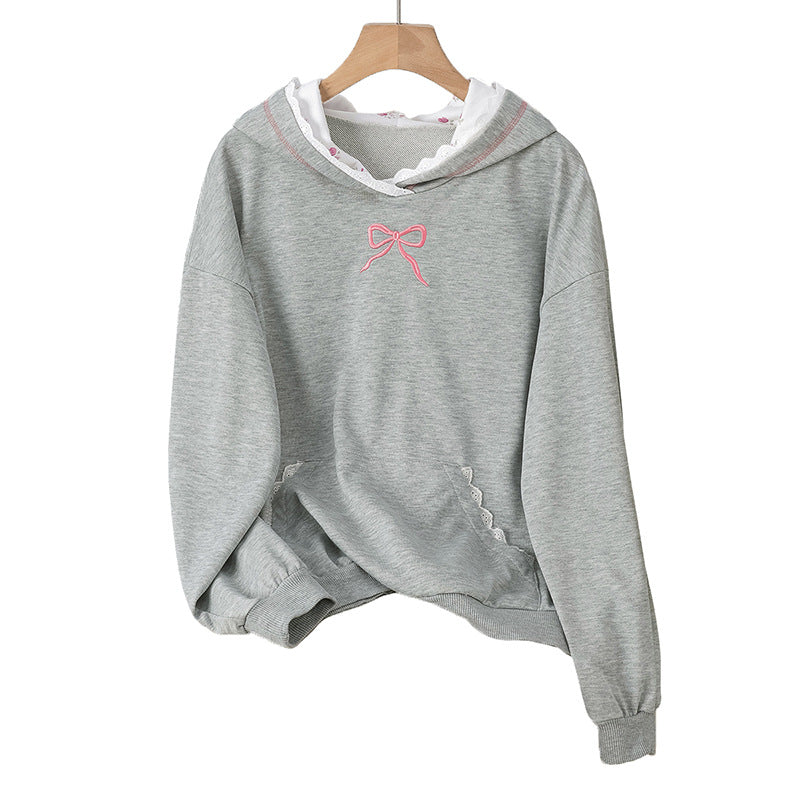 Lady's Color-block Lace Mid-length Sweatshirt