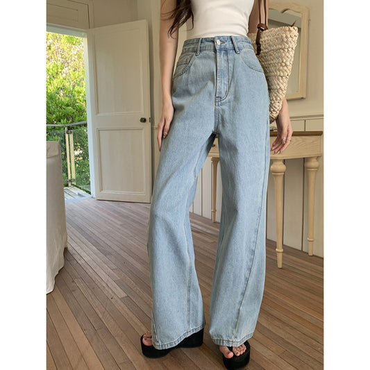 Løse Retro Cropped High Waist Wide-leg Jeans til Kvinder med Patchwork