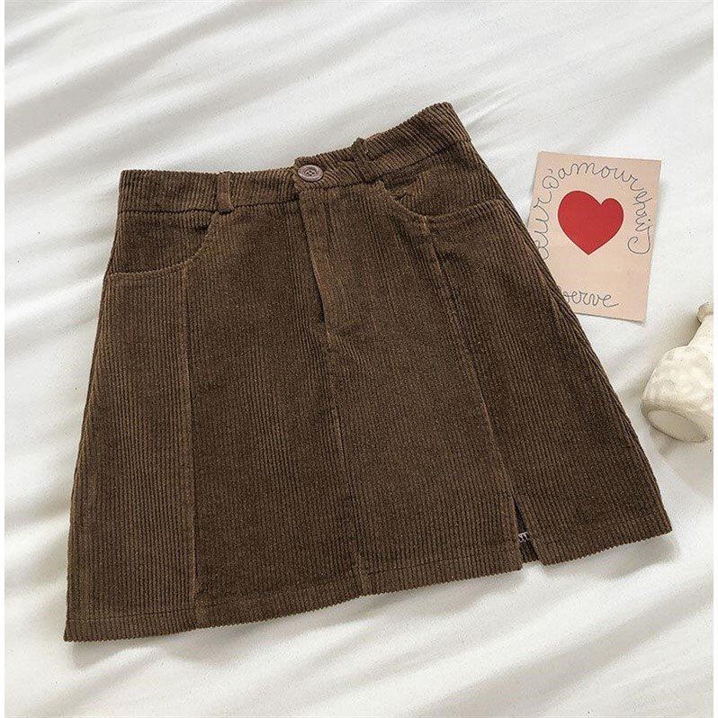 Women's Corduroy Skirt With High Waist Was Thin