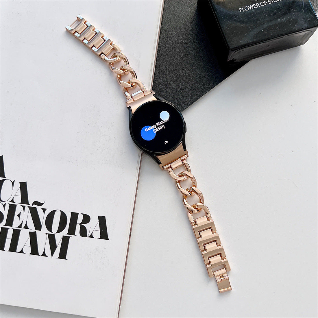 Smartwatch-armbånd, enkeltrække, denimkæde, metal