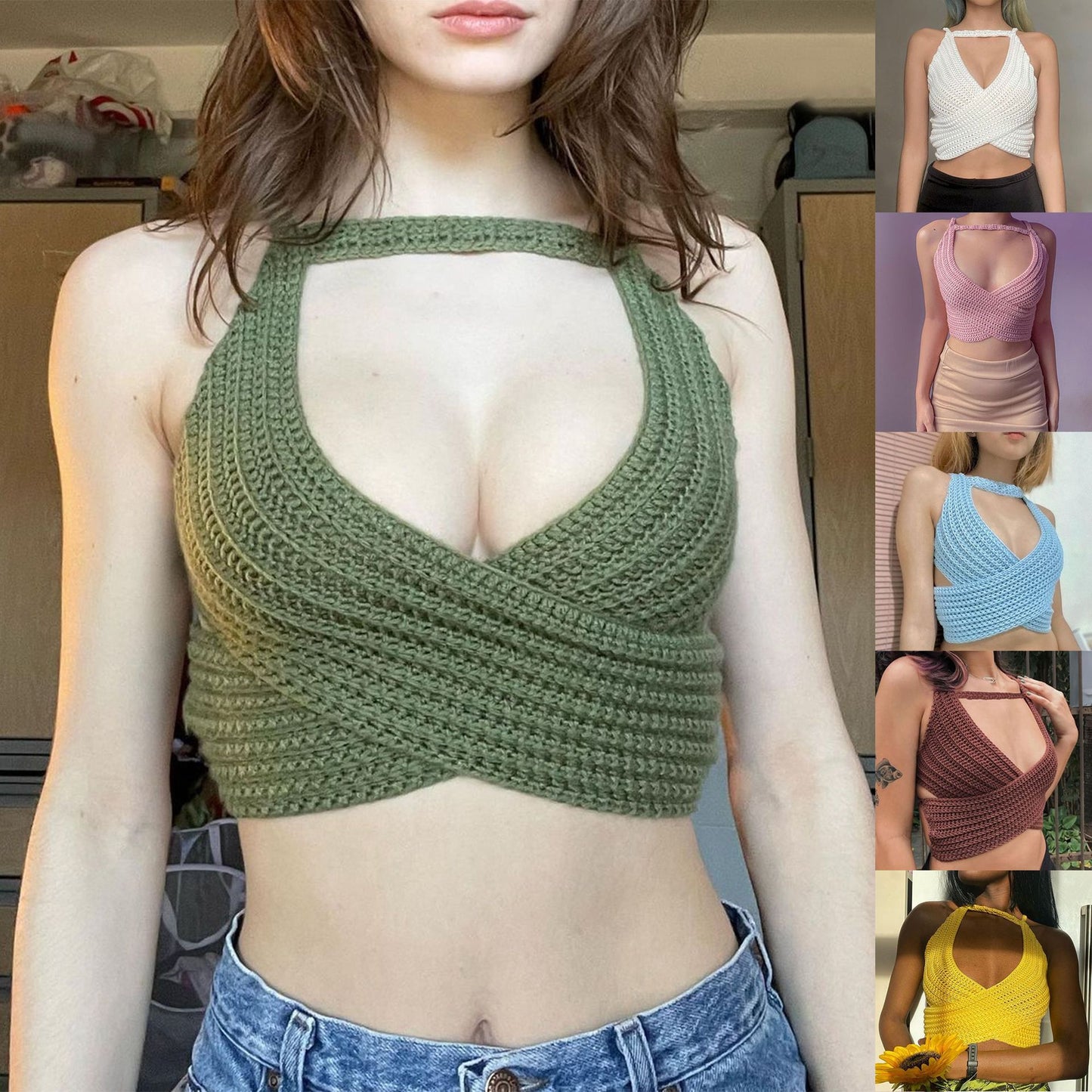Women's Summer Fashion Wrap Chest Strap Sweater Top