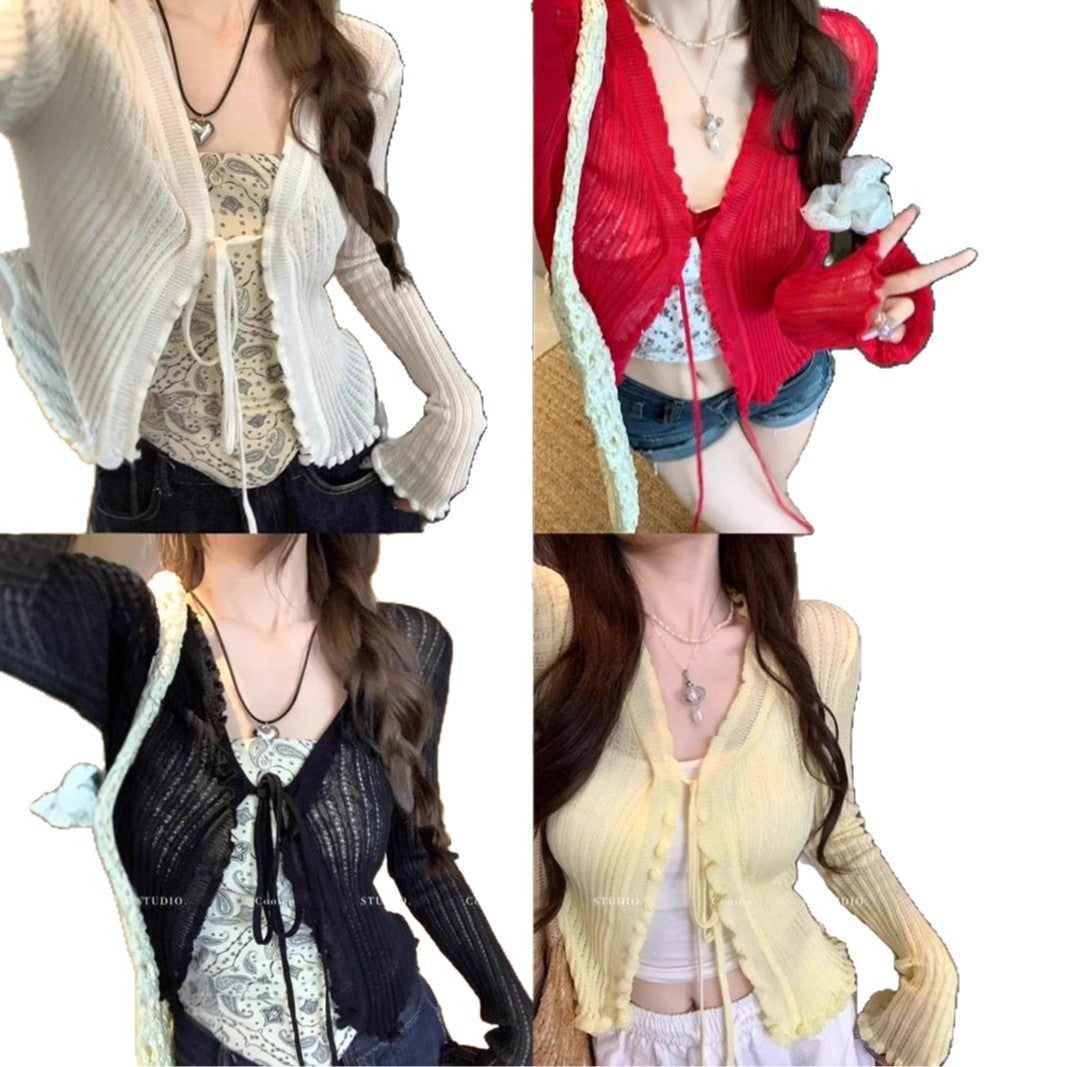 Design Sense Knotted Short Blouse Sweet Style Top