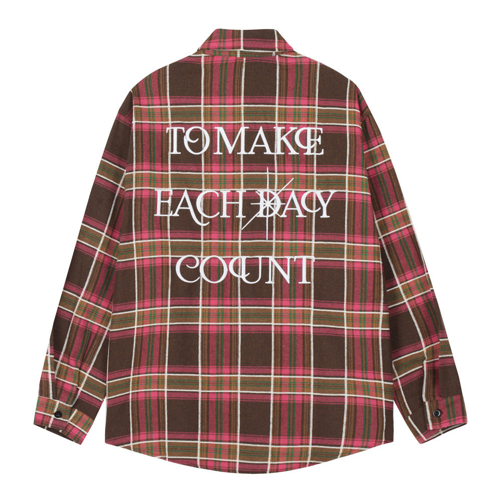 Plaid Letters Embroidered Shirt Men's Spring And Autumn