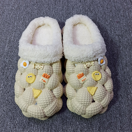 Herre- og dame-fashion litchi boble-platform skridsikre varme bomulds-hjemmesko