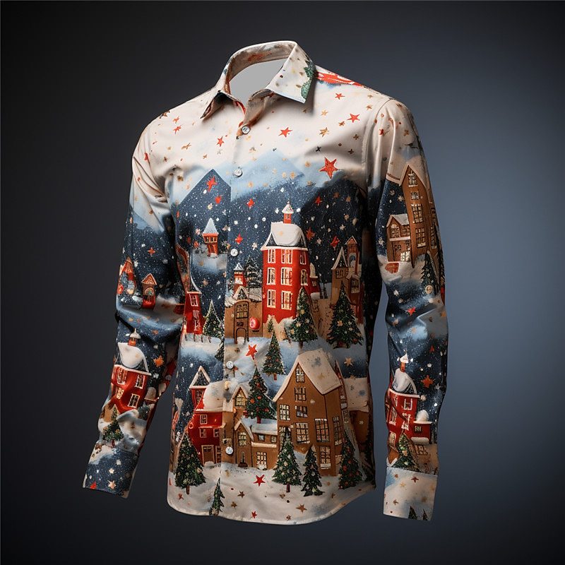 Christmas Element Men's Lapel Casual Shirt