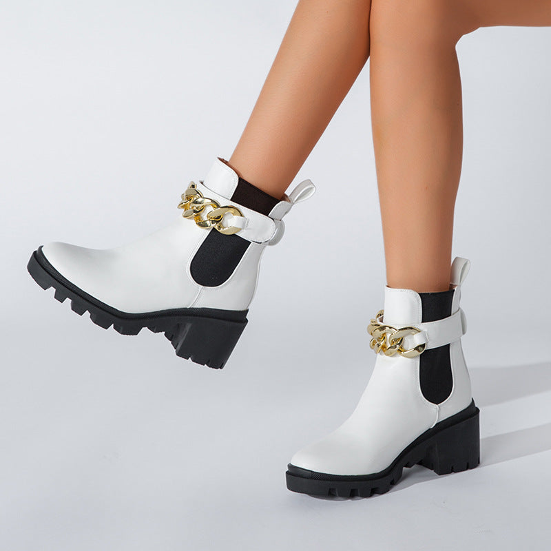 Versatile Chunky High Heel Sleeve Fleece Ankle Boots