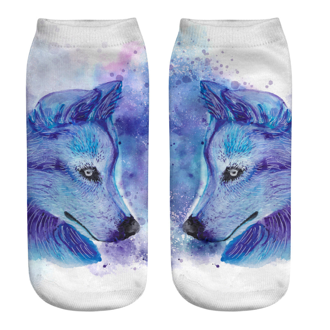 Printed Women's Socks Wolf Head 3D Printing Short Socks Creative Intention