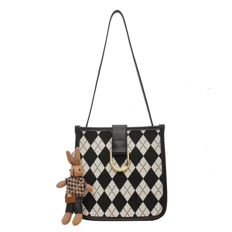 Lingge Shoulder Autumn And Winter Texture Bucket Bag