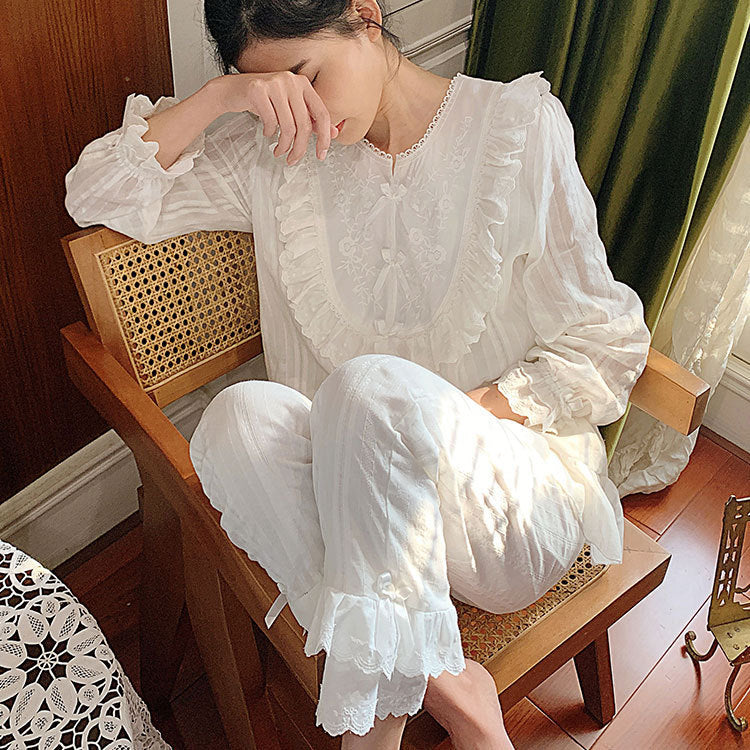New Long-sleeve Cotton Korean-style Princess-style Loungewear Pajama Set
