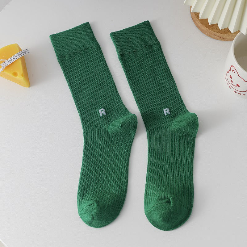 Socks Women's Long Cotton Socks Candy Color Japanese R Letters