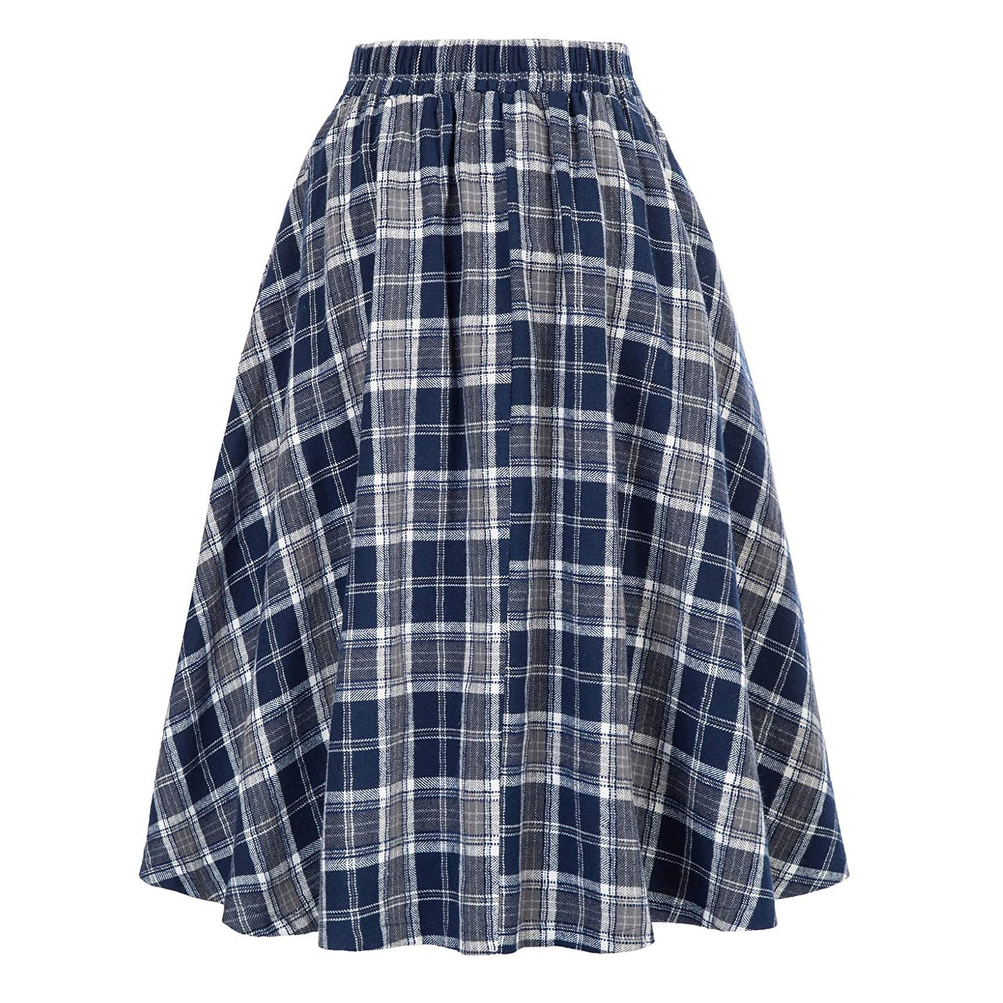High Waist Plaid Big Hem Skirt Fall Winter Plaid Elastic Waist A- Line Skirt