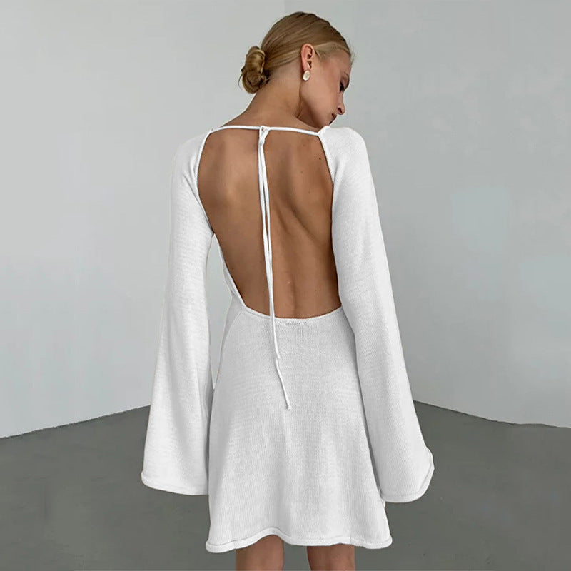 Womens Sexy Loose-fittingBackless Long-sleeve Dress