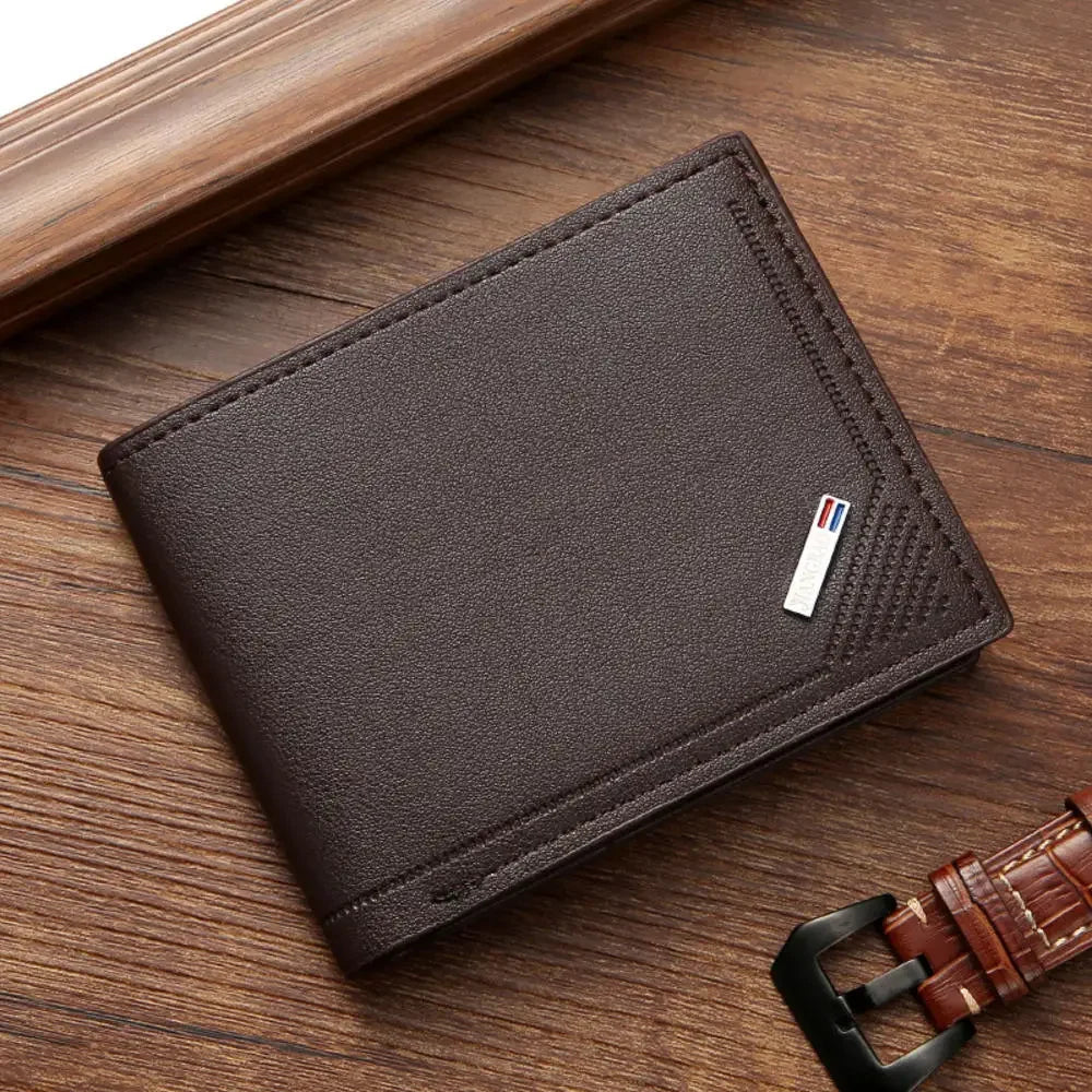 Men'S Wallet Mens Short Wallet Youth Fashion Horizontal Soft Leather Business Wallet Credit ID Card Holder Wallet Billfold Purse