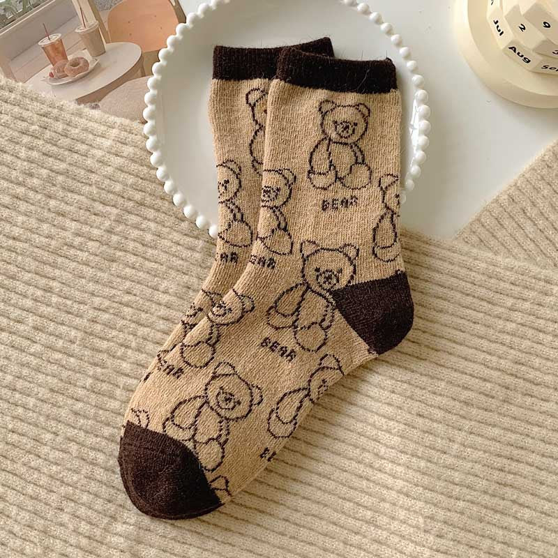 Chocolate Bear All-Match Niche Design Mid-Calf Socks