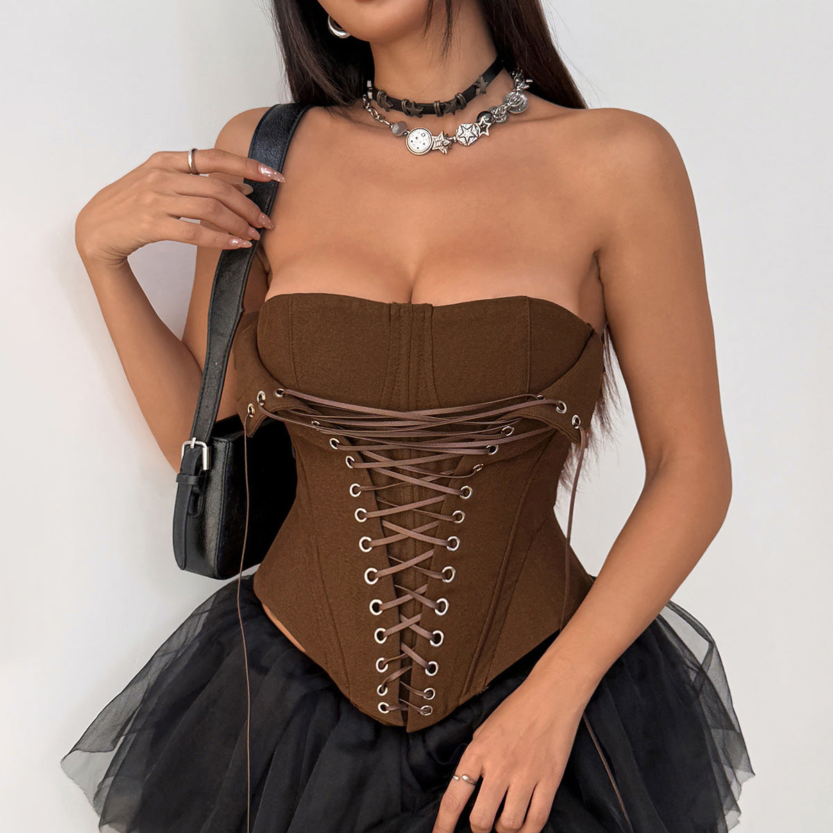 Spicy Girl Style Fishbone Fashion Corset With Lacing And Drawstring