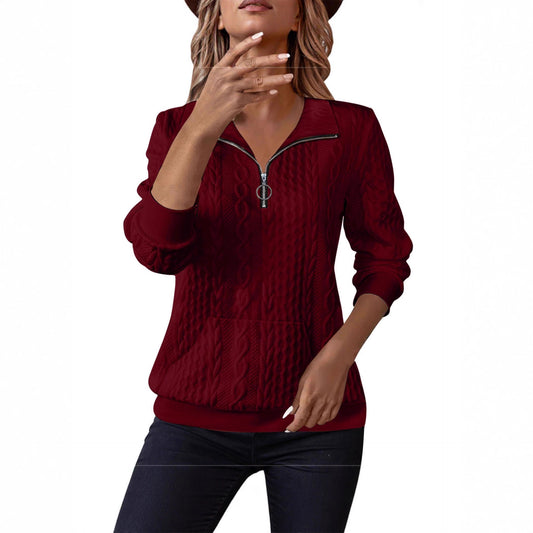 Womens Casual Lapel-collar Zip-up Long-sleeve Hoodie With Pockets