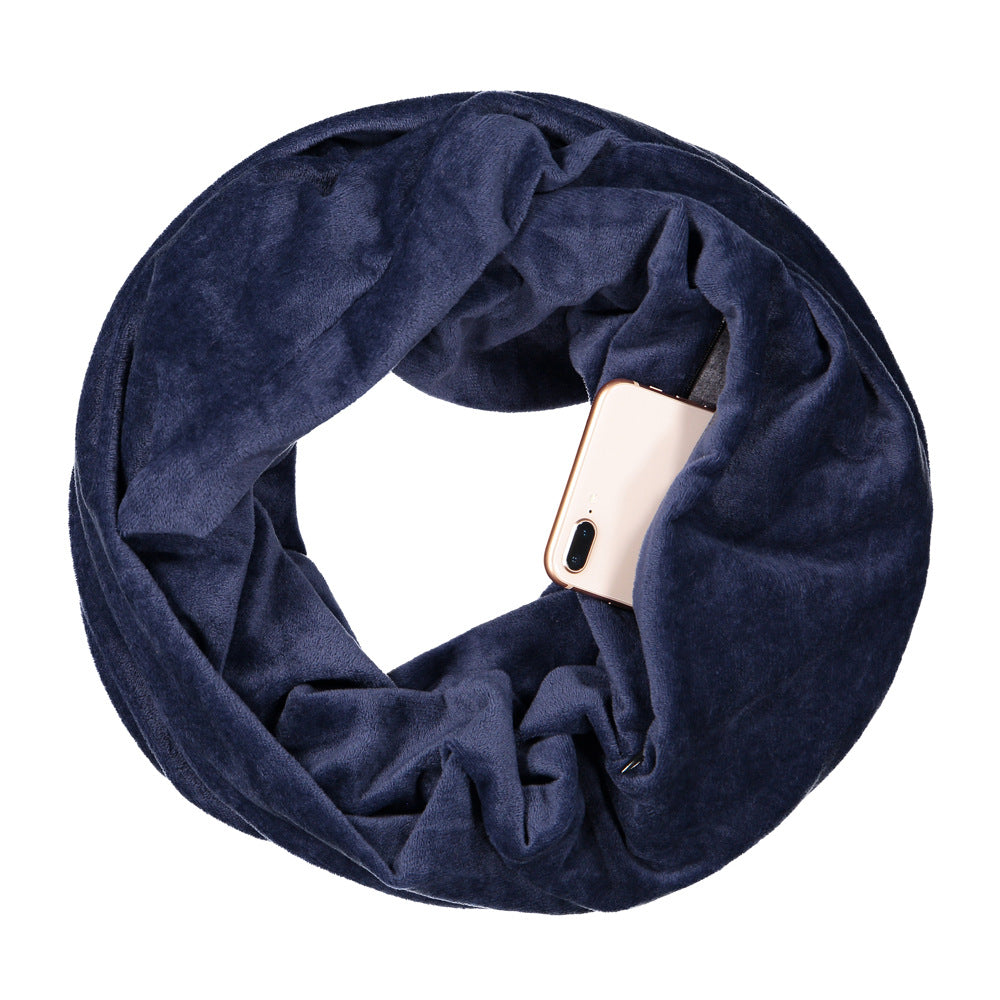 High Quality Soft Plush Warm Scarf Unlimited Zipper Travel Pocket Bib