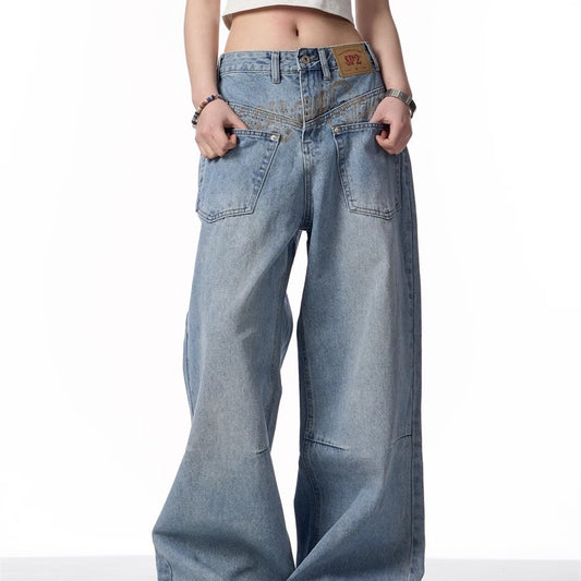 Retro vendbart slidvaskede denimjeans