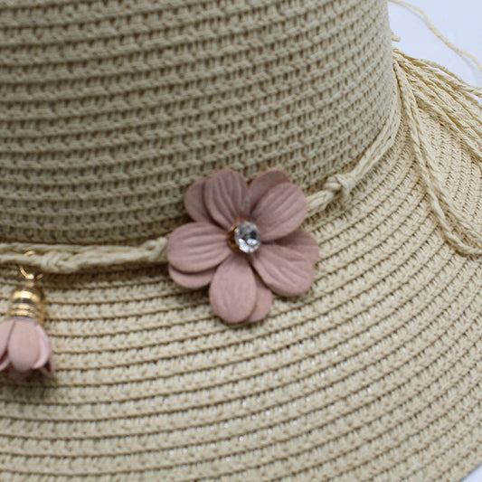 Women's Foldable Sunshade Outdoor Fisherman Flower Straw Hat