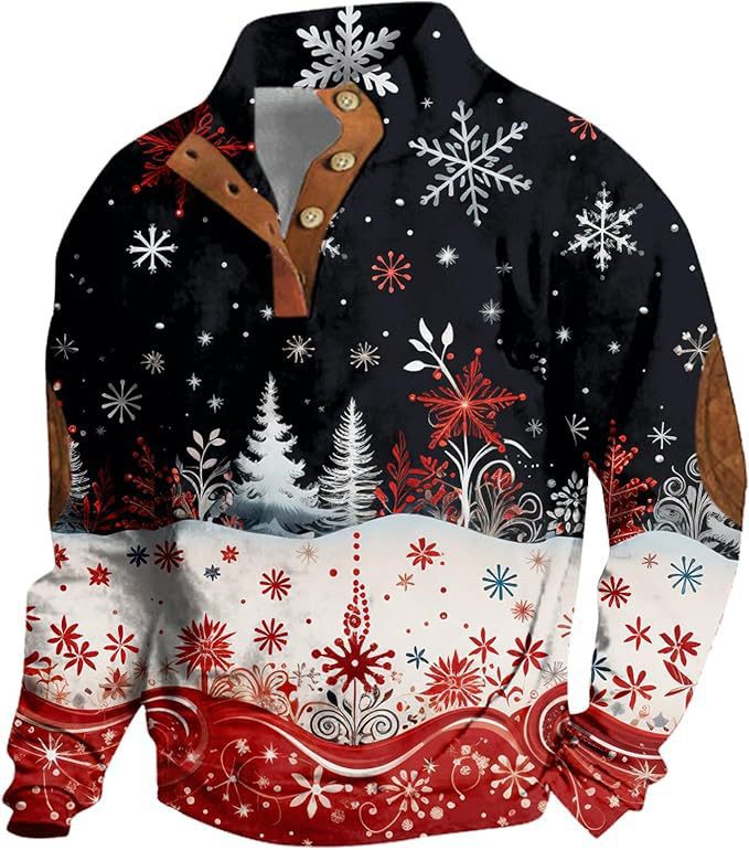 Herre Printet Casual Pullover Sweatshirt med 4 knapper fra Fashion Brand
