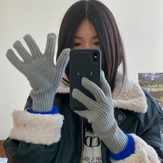 Touch Screen Finger Leakage Gloves Keep Warm Pure Color Finger