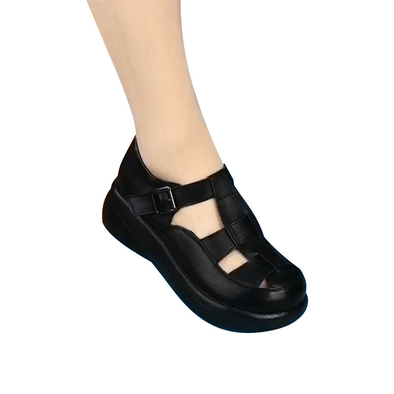 Summer Soft Bottom Platform Women's Muffin Platform Shoes Genuine Leather Roman Sandals Flat All-match