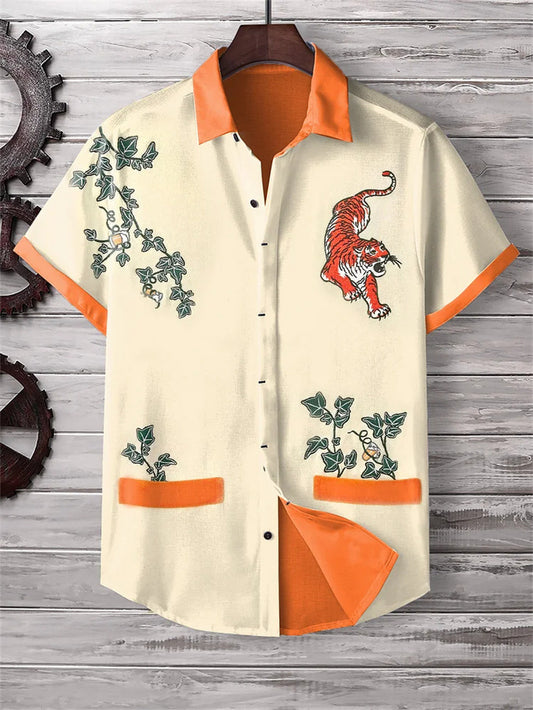 New Mens Bamboo-cotton Short-sleeve Shirt With A Turn-down Collar