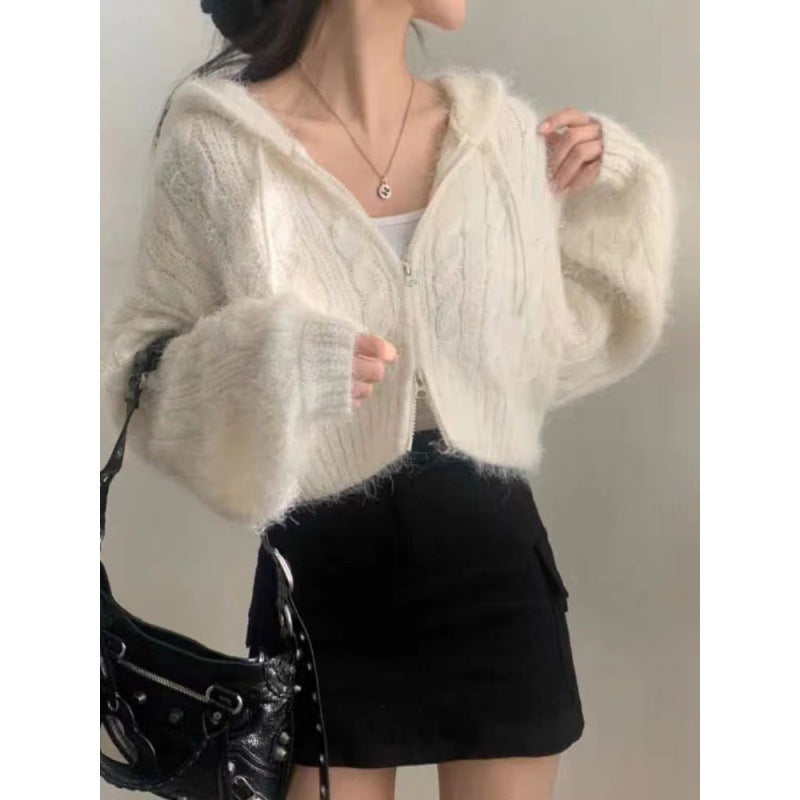 Soft Glutinous Niche Zipper Hooded Thickened Sweater