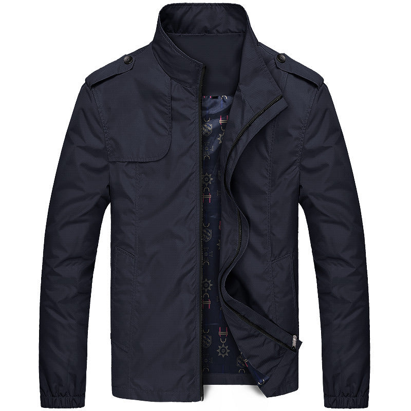 Stand-up Collar Slim Fit Thin Trench Coat Fleece-lined Thickened Jacket