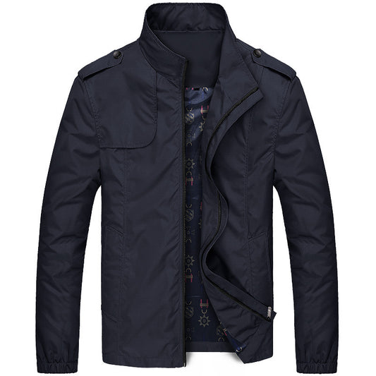 Stand-up Collar Slim Fit Thin Trench Coat Fleece-lined Thickened Jacket