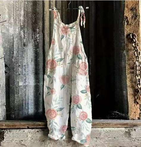 Women's Printed Suspenders New Summer Cotton And Linen Suspenders