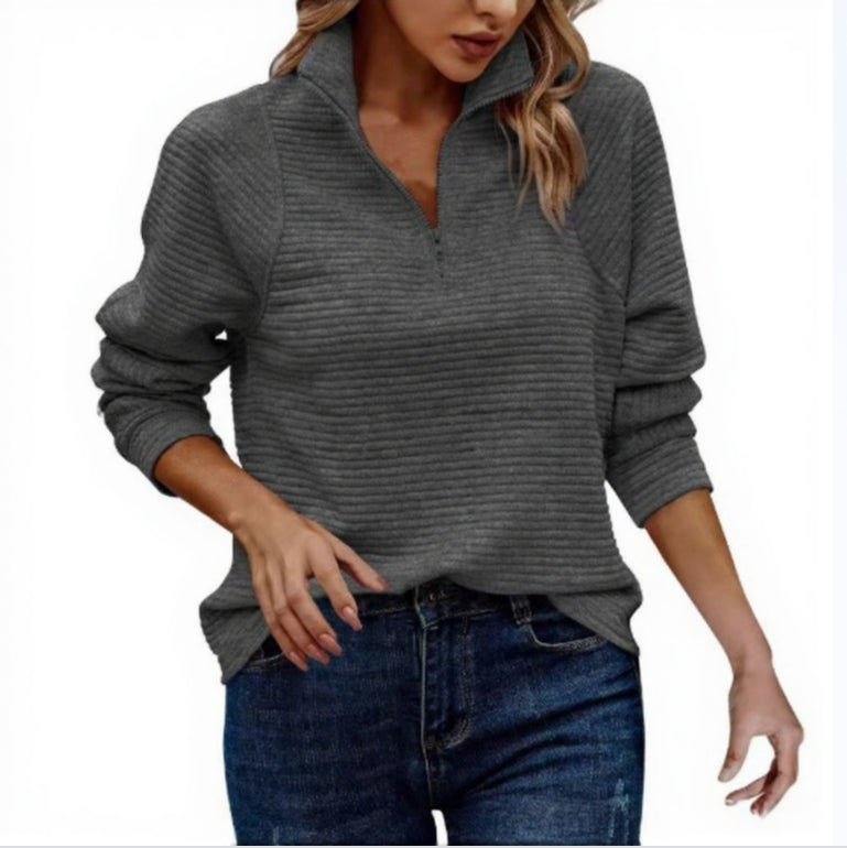Amazon Best-selling Zip-neck Solid Color Hoodie For Women In Europe And America