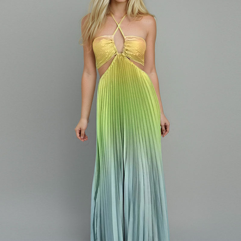 Womens New Spring Gradient Color Dress