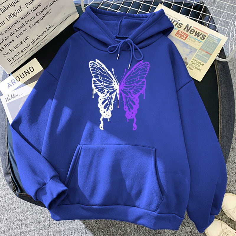 White And Purple Butterfly Pattern Hoodie