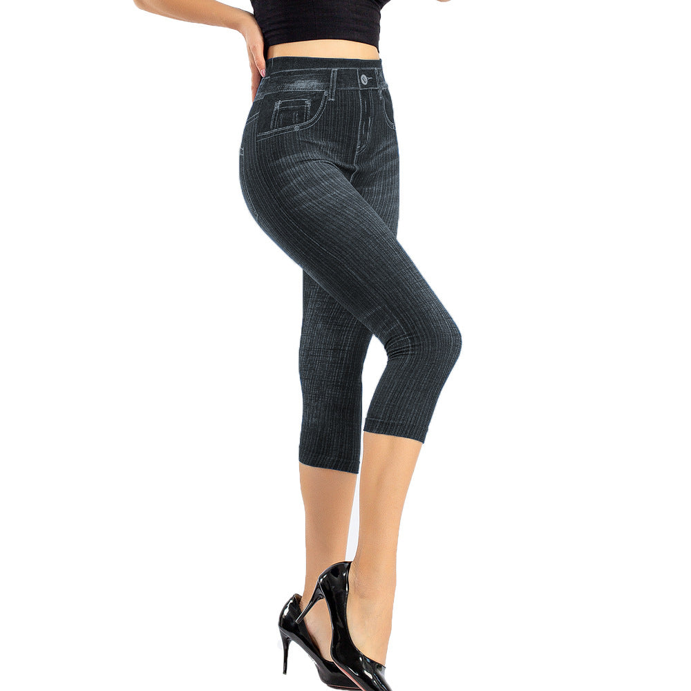Stretch Cropped Jeans med Smal Pasform, Høj Talje og Print til Kvinder