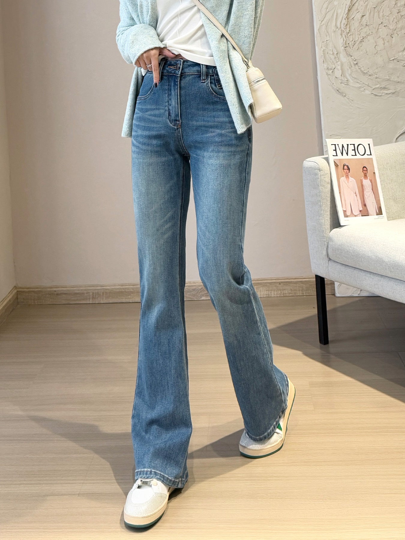 Goddess Long Legs Bootcut-bukser Høj Talje Slankende Slank Mikroelastiske Små Slids