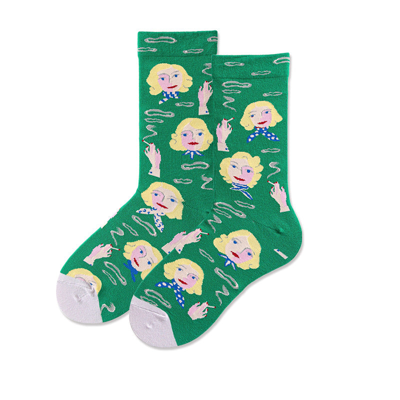 Literary Women Stockings Trend Illustration Color Socks